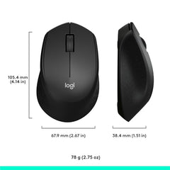 Logitech M331 Silent Plus Wireless Mouse, 2.4GHz with USB Nano Receiver, 1000 DPI Optical Tracking, 3 Buttons, 24 Month Battery Life, PC/Mac/Laptop - Black