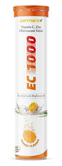 EC 1000 Vitamin C 1000mg with Zinc, Effervescent Tablets, Orange Flavour – Immune Support & Antioxidant, Sugar-Free – 10 Tablets