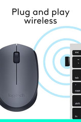 Logitech M170 Wireless Mouse, 2.4 GHz with USB Mini Receiver, Optical Tracking, 12-Months Battery Life, Ambidextrous PC / Mac / Laptop - Grey/Black
