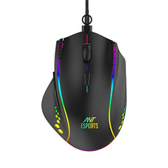 Ant Esports GM320 RGB Wired Gaming Mouse, 12800 DPI Optical Sensor, 8 Programmable Buttons with Rapid Fire, Ergonomic Design, RGB Lighting, Braided Cable, USB Gaming Mouse for PC, Laptop (Black)