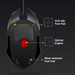 pTron Flick M12 Wired USB Mouse with 4 Buttons, 1600 DPI Optical Sensor, Precision Tracking, RGB Lights, 4 Adjustable DPI, Plug & Play Use, Ergonomic Design, for Windows OS (Black)