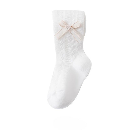 SYGA Baby Girls' Anti-Mosquito Cotton Thin Mesh Stockings with Bow Design, Size M 6-12 Months(White)
