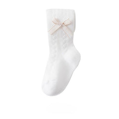 SYGA Baby Girls' Anti-Mosquito Cotton Thin Mesh Stockings with Bow Design Size L 1-2 Years(White)