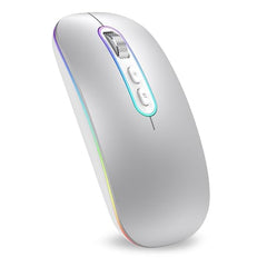 cimetech Wireless Bluetooth Mouse, Slim Rechargeable Mac Mouse, Computer Mice with Dual Mode (Bluetooth 5.1 and 2.4G), Compatible with iPad, Laptop, Mac, Windows (Silver)
