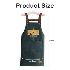 MOMISY Kitchen Apron with Front Pocket – Cute Cartoon Cooking Apron (Dark Green)