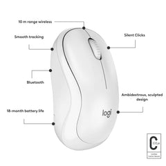 Logitech M240 Silent Bluetooth Mouse, Wireless, Compact, Portable, Smooth Tracking, 18-Month Battery, for Windows, macOS, ChromeOS, Compatible with PC, Mac, Laptop, Tablets - Off White