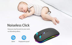 AIKOKOK Wireless Bluetooth Mouse, Rechargeable Dual Mode Mouse, Black