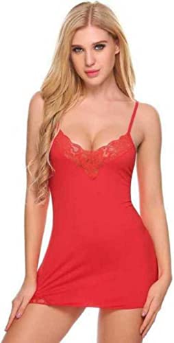 MOMISY Women Sexy Slim Fit Lingerie Transparent Set Underwear Lace Cup Teddy Bodysuit Deep Round Neck Spahgetti Back Strap Underwear Babydolls Sexy Lingerie Sleepwear-Red