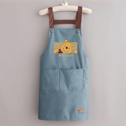 MOMISY Kitchen Apron with Front Pocket – Cute Cartoon Cooking Apron (Blue)
