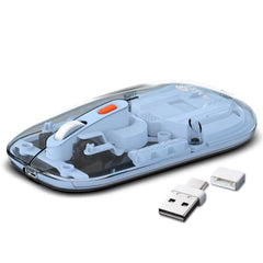 Amkette Epic TP Advanced Transparent Wireless Mouse/Bluetooth Mouse Rechargeable, USB-A+USB-C Nano Receiver, 3200DPI, Type-C Charging, 3 Device Connectivity for Laptop, PC, MacBook, Tablet & More