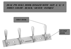 JAGGER JAG334 Wall Mounted Stainless Steel Wall Hooks for Hanging Cloth/Towel Hangers/Door Hangers/Hook Rail/Bthroom Hanger [ Combo Pack of 2 ] (Black, 6 PIN Hook)