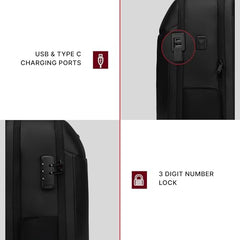 F Gear Kaneki Black 30L Premium Soft Touch Laptop Backpack | Fits 17” Laptop | USB & Type-C Charging, Number Lock, Tablet Sleeve, Hidden Pocket & Luggage Strap | Office & Travel