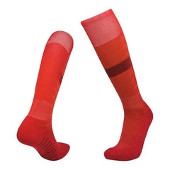 MOMISY Soccer Football Athletic Sports knee High Cotton Blend Socks for Men & Women | Odour Free, Superior Grip-Pack of 1 (Stripe Red)