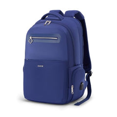 American Tourister Jit+ 2.0 Style 02, 25L Office 3 Compartment Laptop Backpack With Cable Organizer Pouch, USB Charging Port, Trolley Strap & Rain Cover For Unisex, Men & Women - Deep Blue