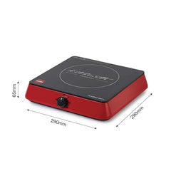 Cello Induction Cooker Blazing 600+ | 1800 Watt Induction Cooktop | 2-in-1 knob design with Grade Crystal Shiny Glass Plate | Compact and Portable | Multi-Purpose Use | Red