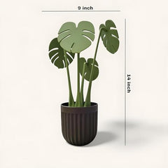 StyleX Store® [Pack of 1 Artificial Plant with Decorative Flower Pot Coaster, Magnetic Leaf Design, Study Tabletop Office Desk Decor, Modern Indoor Planter, Living Room, Bedroom, Home Decoration