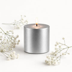 C Lal & Sons Silver Pillar Candle 2x2 Inch | Long Burning Decorative Wax Candle | 20H Burn Time | Unscented Candle for Home Décor, Wedding Decoration, Prayer, Meditation, Festivals & Romantic Ambience