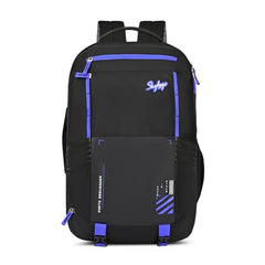 Skybags Porto Spacious 40L Weekender Backpack, 2 Compartments, Black-Blue | Laptop Compatible (Upto 17"), Front & Shoe Compartments, Padded Handles, Travel/ Office Bag, Unisex, 1-Year Global Warranty