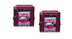 VR ATULIT BY CHOOSY 12 Flap Saree Bag | Clothes Storage Bag for Sarees, Blankets | Large Storage Bag for Clothes with Transparent Zip Covers | Foldable Quilted Bag Organizer with Handle for Wardrobe