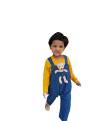Momisy Baby Boys Baby Girls Denim Jeans Dungaree with Cute Bear-12 months to 18 months, Blue, Extra- Large