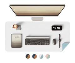 Bellblock Large Extended Reversible Desk Mat/Mouse Pad/Gaming Pad for Office/Home| Vegan Leather | Anti-Skid, Slip-Resistant, Splash-Proof | White & Sky Blue | 60x30cm