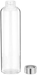 Amazon Brand - Solimo Silica Glass Bottle with Flip Cap, 1 Litre, Set of 4, Transparent
