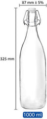 Amazon Brand - Solimo Silica Glass Bottle with Flip Cap, 1 Litre, Set of 4, Transparent