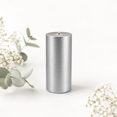C Lal & Sons Silver Pillar Candle 2x2 Inch | Long Burning Decorative Wax Candle | 20H Burn Time | Unscented Candle for Home Décor, Wedding Decoration, Prayer, Meditation, Festivals & Romantic Ambience