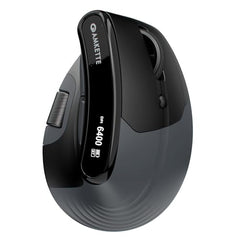 Amkette XS Natural Plus Programmable Vertical Wireless Mouse/Bluetooth Mouse, OLED Display Side Scroll, 6400DPI, 2.4G+3×BT+Wired, 7 Button, Rechargeable, Supports Web Software, 1000Hz, Black