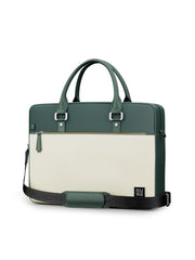 EUME Commute Laptop Bags for Men & Women Office Use| Gift | with Padded Compartment | Vegan Leather & Nylon Fabric | Fits Up to 15.6" Laptop & MacBook, 11L, Black & Forest Green