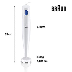 Braun MultiQuick 1, Powerful 450W Hand Blender, Made in Europe, EasyTwist Technology, Lightweight, Stainless Steel German Design, Dishwasher Safe, Make Baby Food, Chutney, Smoothie, Soup, MQ10.000P