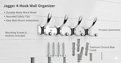 JAGGER JAG334 Wall Mounted Stainless Steel Wall Hooks for Hanging Cloth/Towel Hangers/Door Hangers/Hook Rail/Bthroom Hanger [ Combo Pack of 2 ] (Black, 6 PIN Hook)