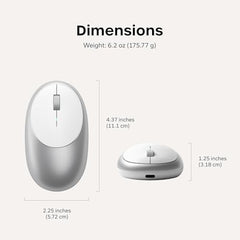 SATECHI M1 Wireless Bluetooth Mouse, USB-C Rechargeable, Compact, Silver