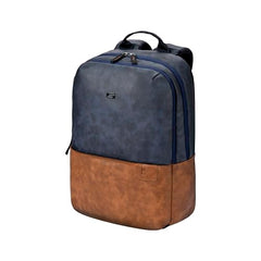 Gear Uber Leatherite Medium Faux Leather Water Resistant 2 Compartment Laptop Backpack/Casual Backpack/Daypack/Travel Backpack/College Bag For Men/Women (Navy-Tan), 26 Litres