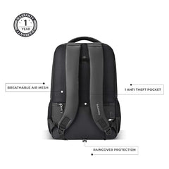 Gear Quantum 3 18"/29L Antitheft Large Faux Leather Water Resistant Laptop backpack with Raincover/Laptop backpack/Casual Backpack/Daypack/Travel Backpack/College Bag For Men/Women(Black-Black)