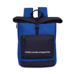 United Colors of Benetton Grand Slam 30L Roll-Top Backpack - Blue+Navy Color | Fits 14-inch Laptop | Secure Buckle Closure for Travel & Gym with 1-Year Warranty