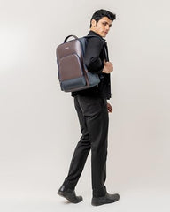 Aethon | Krossover 15.6-Inch Laptop Backpack | Water-Resistant with Multiple Pockets for Office, Travel | Shoulder Bag Made with Vegan Microfiber Leather (BLUE + BROWN)