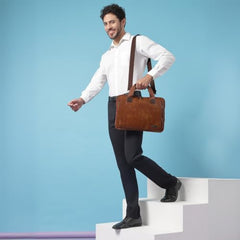 VISMIINTREND Laptop Leather Bag for Man | Coffee Brown