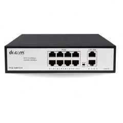 dr.com® 10 Port PoE Switch with 8 PoE Ports and 2 Gigabit Uplink Ports 10/100/1000 Mbps 120W Power IEEE 802.3af/at for CCTV IP Camera Network Switch Plug and Play Metal Body Black