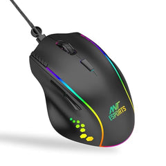 Ant Esports GM320 RGB Wired Gaming Mouse, 12800 DPI Optical Sensor, 8 Programmable Buttons with Rapid Fire, Ergonomic Design, RGB Lighting, Braided Cable, USB Gaming Mouse for PC, Laptop (Black)