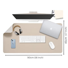 AROPANA Anti-Slip Extended Mouse Pad 90x45cm | PU Vegan Leather Desk Mat | Large Computer Desk Protector Pad with Suede Base for Keyboard, Laptop, Office & Home (Grey)