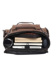 FUR JADEN Eco Friendly Travel 4 Compartment Laptop Backpack Made of Water Resistant Sustainable Canvas and Vegan Leather for Unisex for Travel Hiking Work (Coffee)