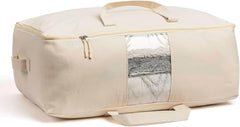 ALPHIT Extra Large Storage Box Soft Canvas Storage Bags with Zipper 4-Carrying Handles and Window 25x19x9 inch Bag for Blankets Pillows,Woman Dresses,Sarees,Lehengas for Wardrobe Organizer (PACK OF 1)