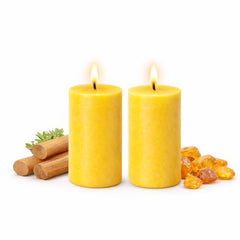 Pure Indian Candle Handpourd Sandalwood Amber Scented Yellow Wax Pillar Candle PICTL001 (Pack of 2 pcs.)