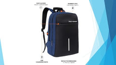 TRUE HUMAN® EMPEROR Premium HardShell Weekender Backpack 15.6 inch Padded USB Charging Port Laptop Office Travel College Business Bag Adjustable Shoulder Straps Daily Purpose for Men women Boys Girls