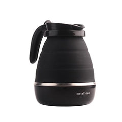 InstaCuppa Foldable Silicone Electric Kettle for Travel, Home & Office, 600 ML, 600 Watts, Fast Boiling, Food Grade Silicone, Collapsible, Portable, Dry Boil Protection, Black