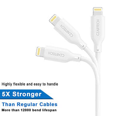 Czartech [1.2 Mt USB-C 20W Fast Charging cable Compatible with i-Phone,14,13, 12,11, X, 8, 7, 6, 5, i-Pad iPad Air and More [Nylon Braided,Black - Pack of 2]