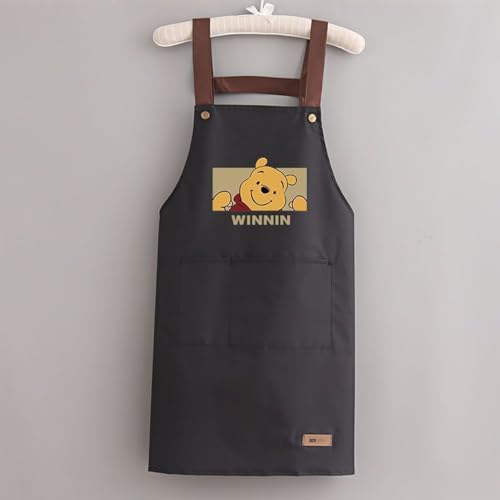 MOMISY Kitchen Apron with Front Pocket – Cute Cartoon Cooking Apron (Black)