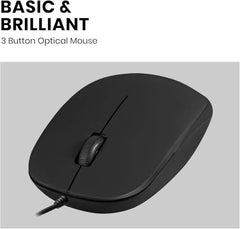 Perixx PERIMICE-201U B, Wired USB Mouse - 3 Button - 800dpi Optical Resolution - Illuminated Wheel - 5 Ft Cable - Black
