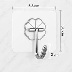 VARENYYA Hanging Hooks Without Drilling, Self Adhesive Hooks for Wall Heavy Duty Strong Nail Free, Kitchen Accessories Items (Hanging Hook, Transparent) Stainless Steel (Flower Hook, 10-pcs)